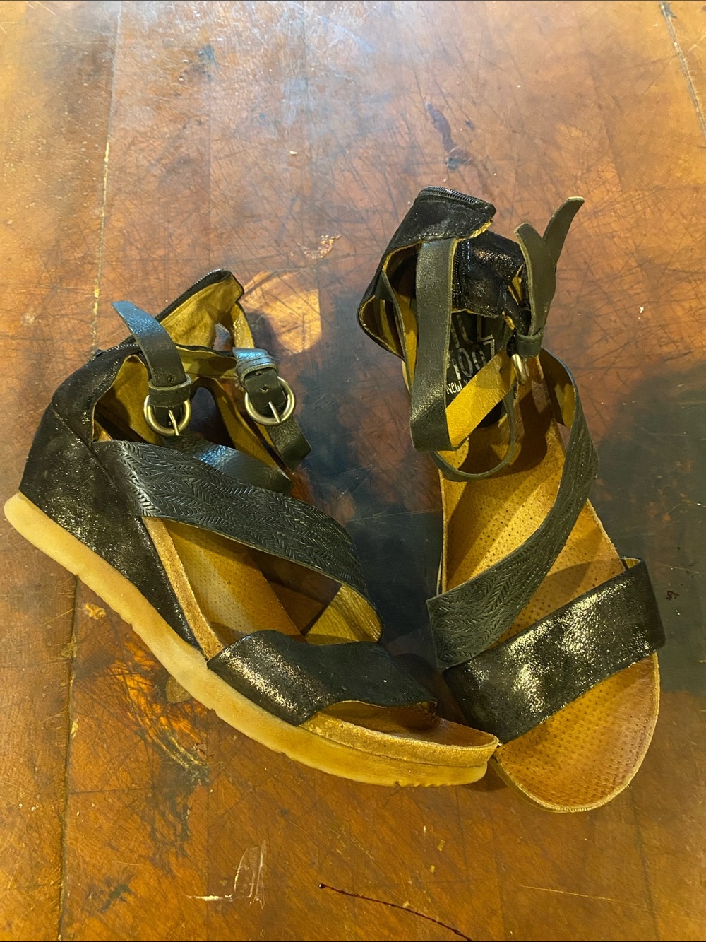 Miz Mooz Black Strappy Wedge Sandals